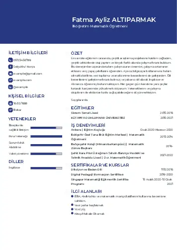 Matematik Öğretmeni Cv Örnekleri cv indir
